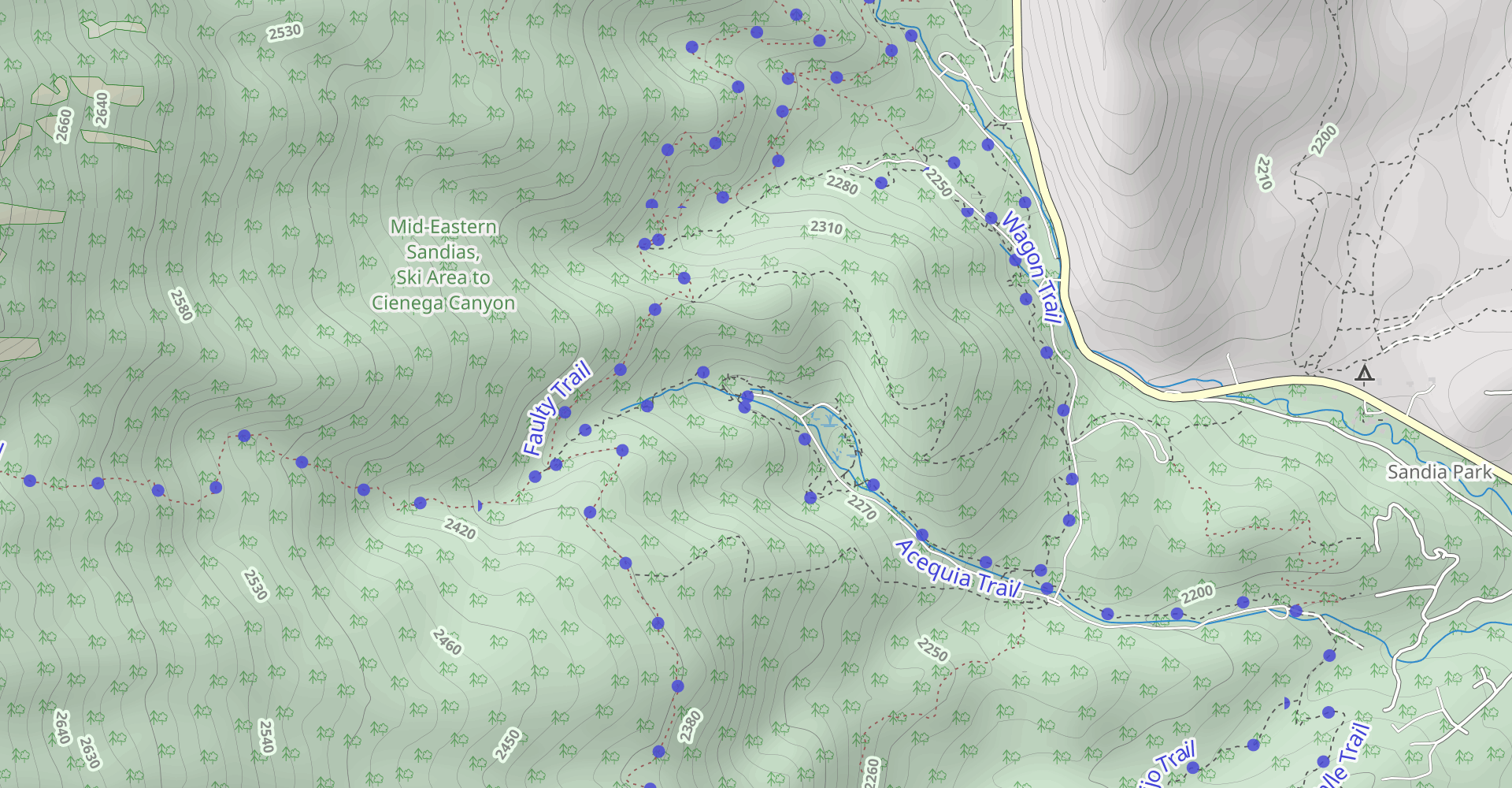 Canoncito Trail (#150) via Cienega Trail (#148) and Faulty Trail (#195)