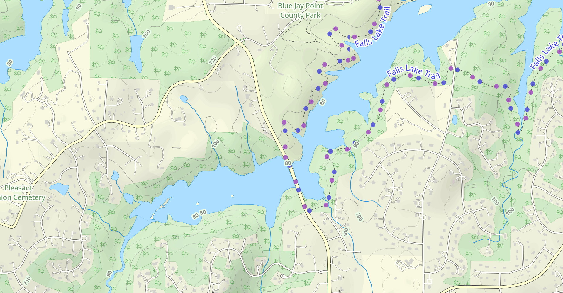 Falls Lake Trail to Blue Jay Point Trail