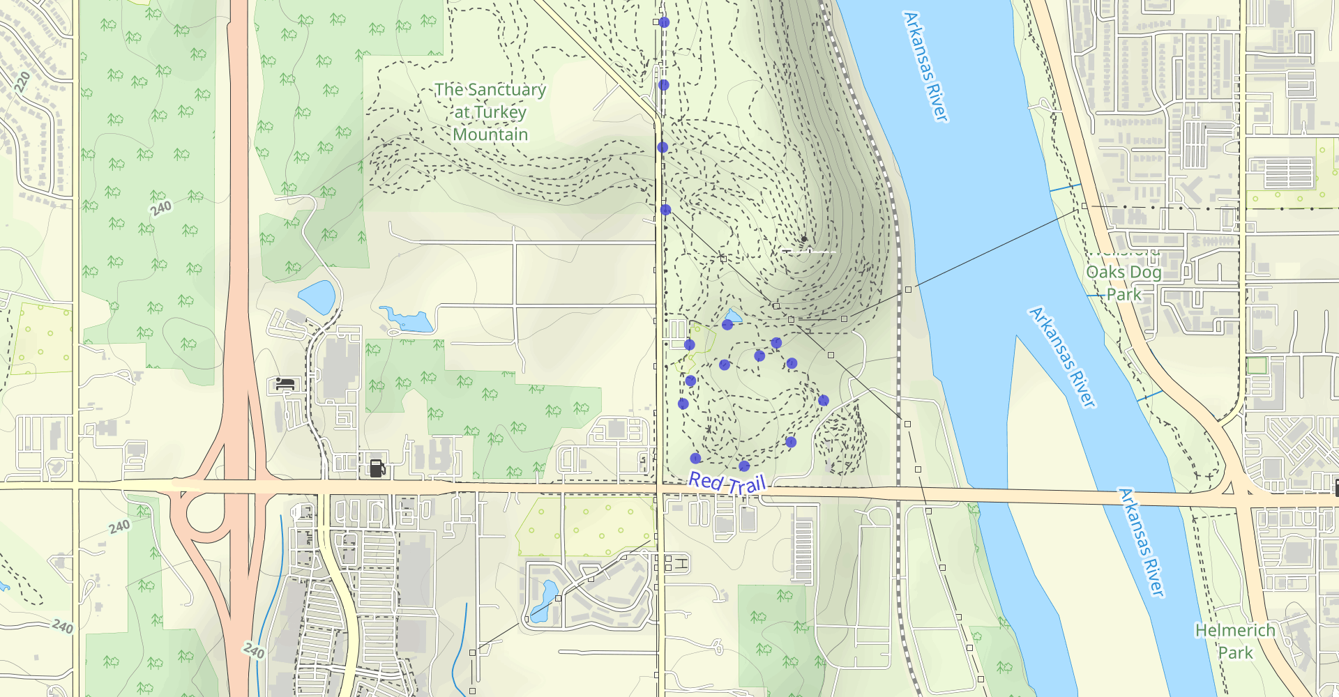 Red Trail, Yellow Trail, Powerline Trail, and Pink Trail Loop