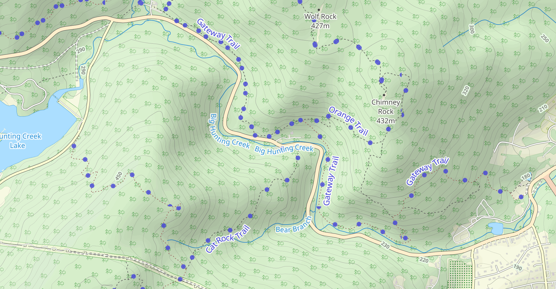 Cat Rock (Yellow) Trail to Catocin (Blue) Trail