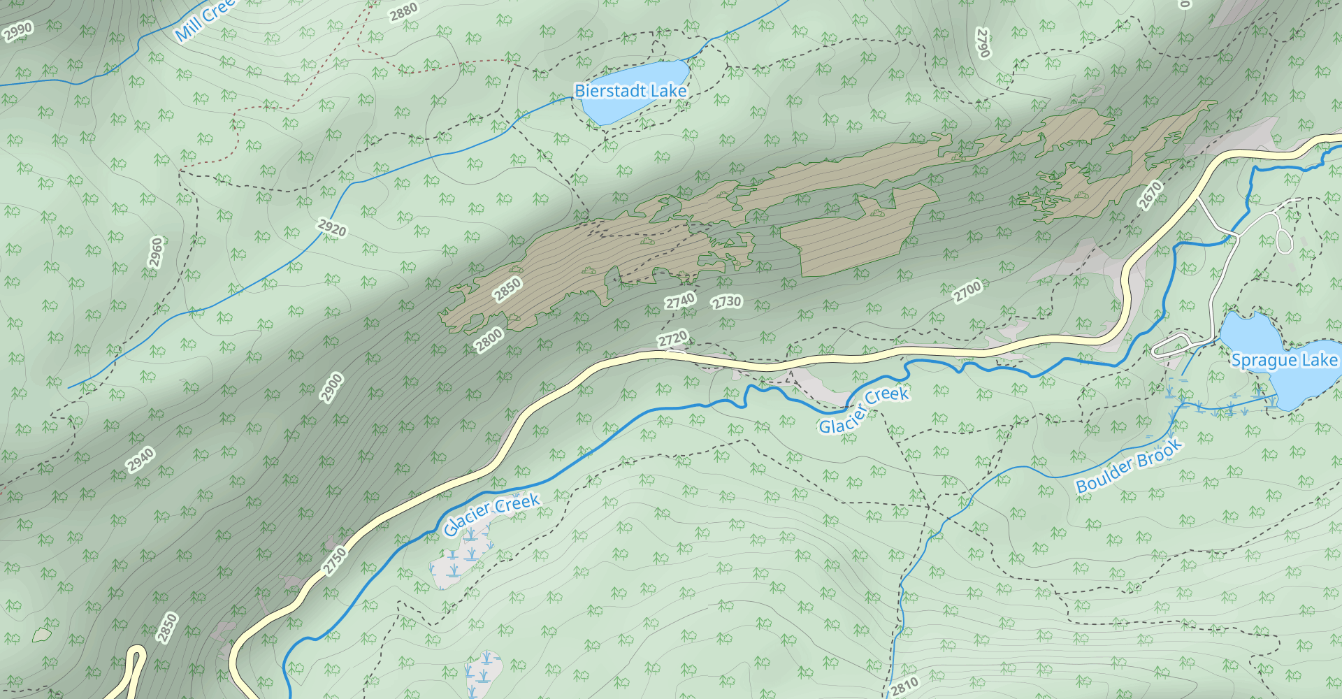 Bear Lake Road to Cub Lake and Fern Lake Trail