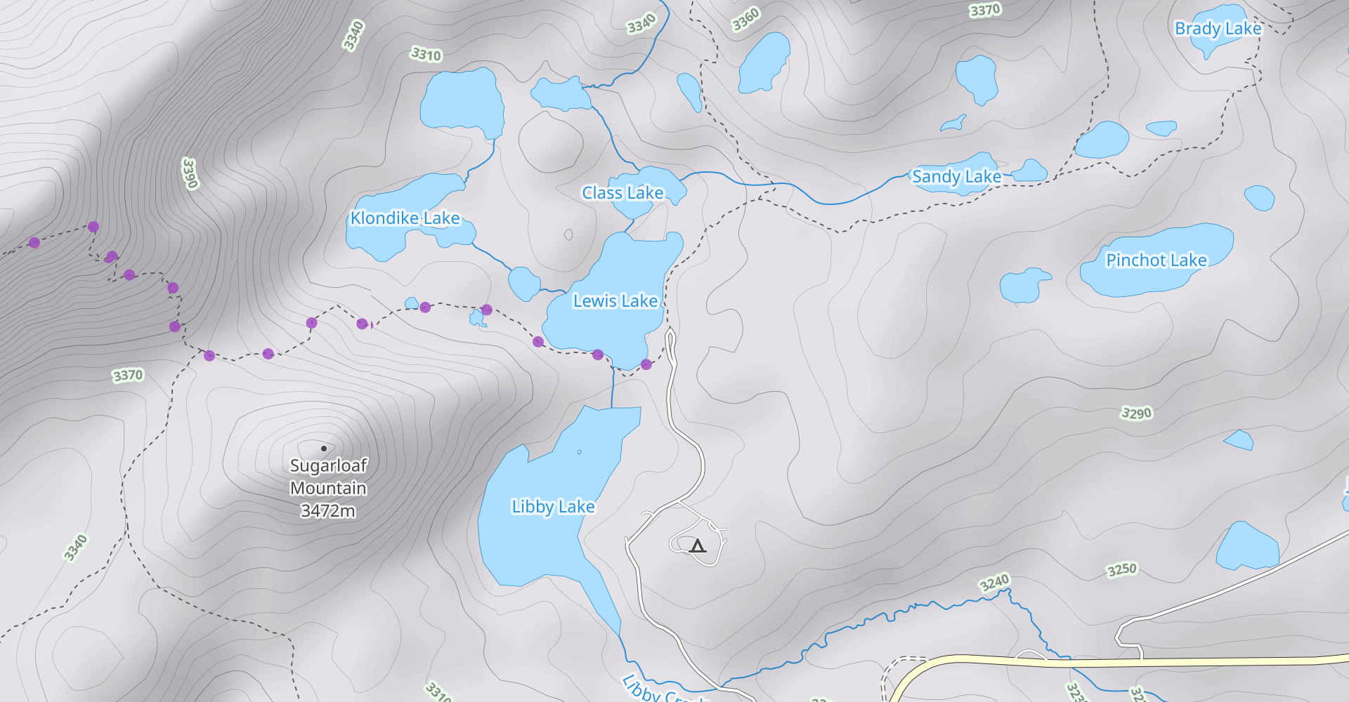 Lewis Lake, South Gap Lake, and Snowy Mountains Trail
