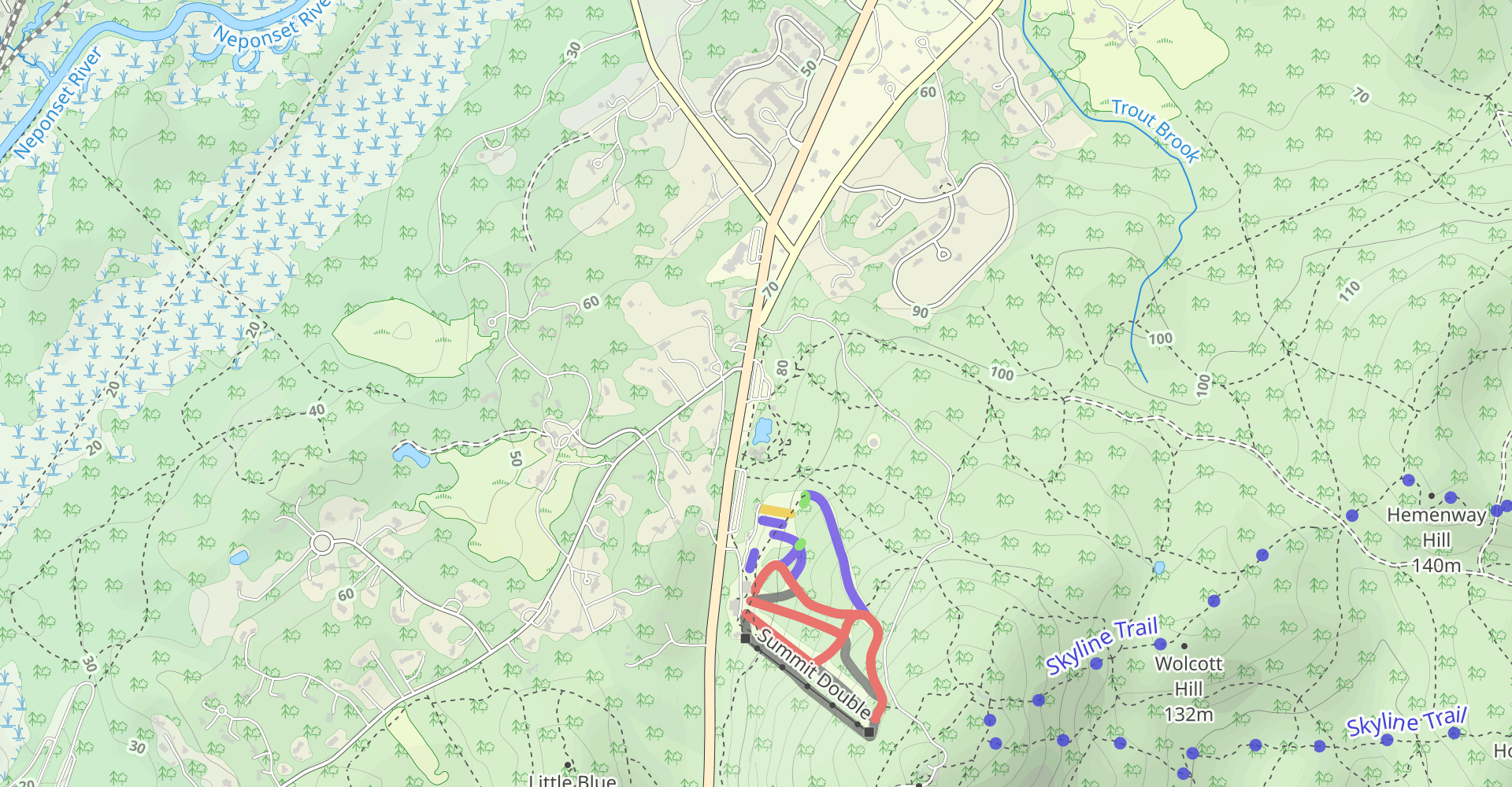 Wolcott Path and Puddle Path to Hemenway Hill
