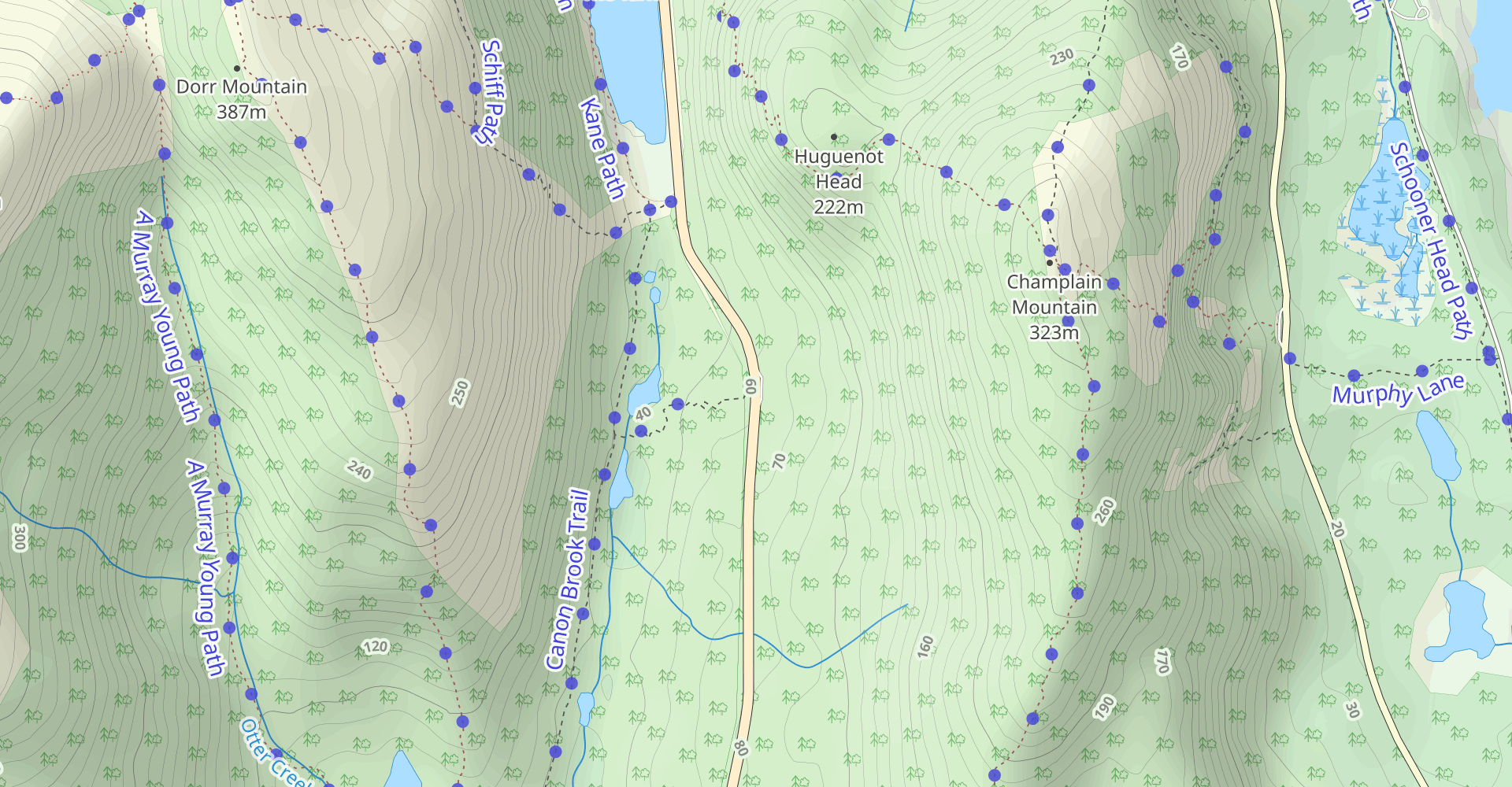 A. Murray Young Path via Canon Brook and Dorr South Ridge Trail
