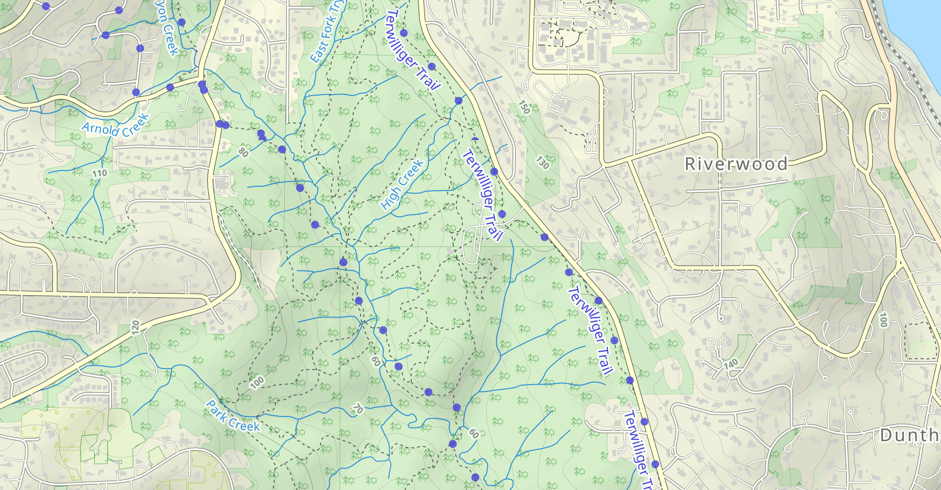 Maple Ridge, Center, Trail, Big Fir, Old Main